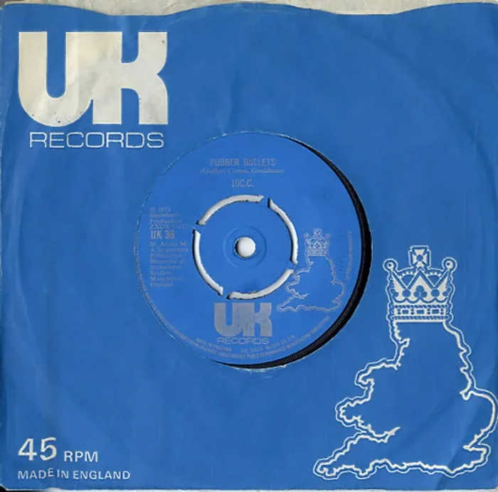 10cc Rubber Bullets – 4pr – Silver Text UK 7 ” vinyl