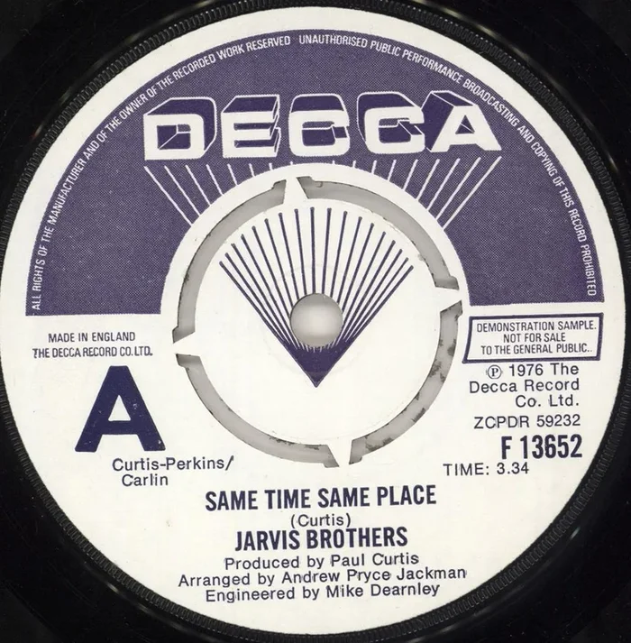 Jarvis Brothers Same Time Same Place – A Label UK Promo 7 ” vinyl