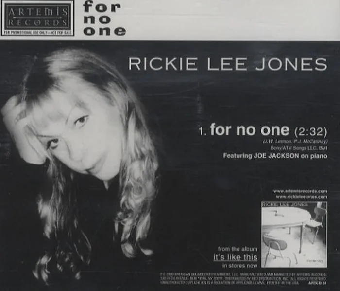 Rickie Lee Jones For No One US Promo CD single
