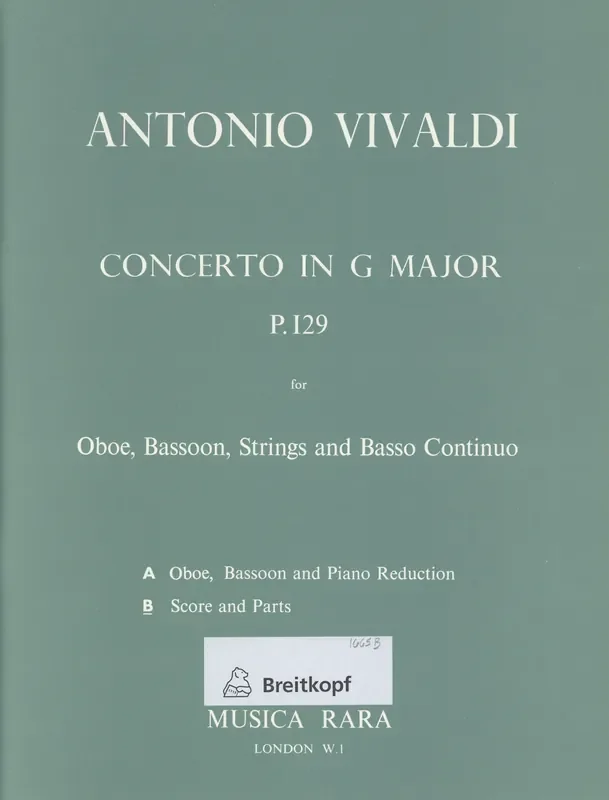 Vivaldi, Antonio % Concerto in G Major, F12, 36, RV 545 (score & set) – OB/BSN/STGS