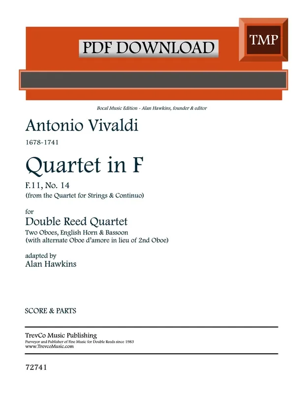 Vivaldi, Antonio % Quartet in F Major, F11 14 (score & parts) – 2OB/EH/BSN (PDF)